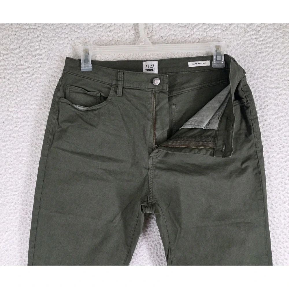 Flint and Tinder 365 Pants Mens 33x32 Olive Green Tapered Fit Chino Trouser